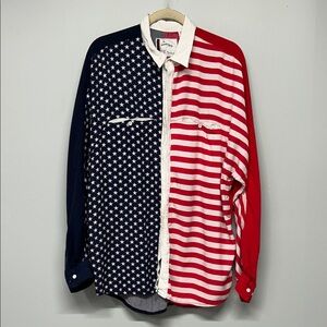Camicia Mitch Chen American Flag Button Down Western Cowboy Patriotic Size Large
